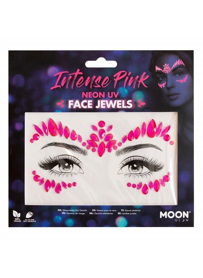 Neon UV Face Jewels by Moon Glow - Festival Face Body Gems, Crystal Make up Eye Glitter Stickers, Temporary Tattoo Jewels (Intense Pink)