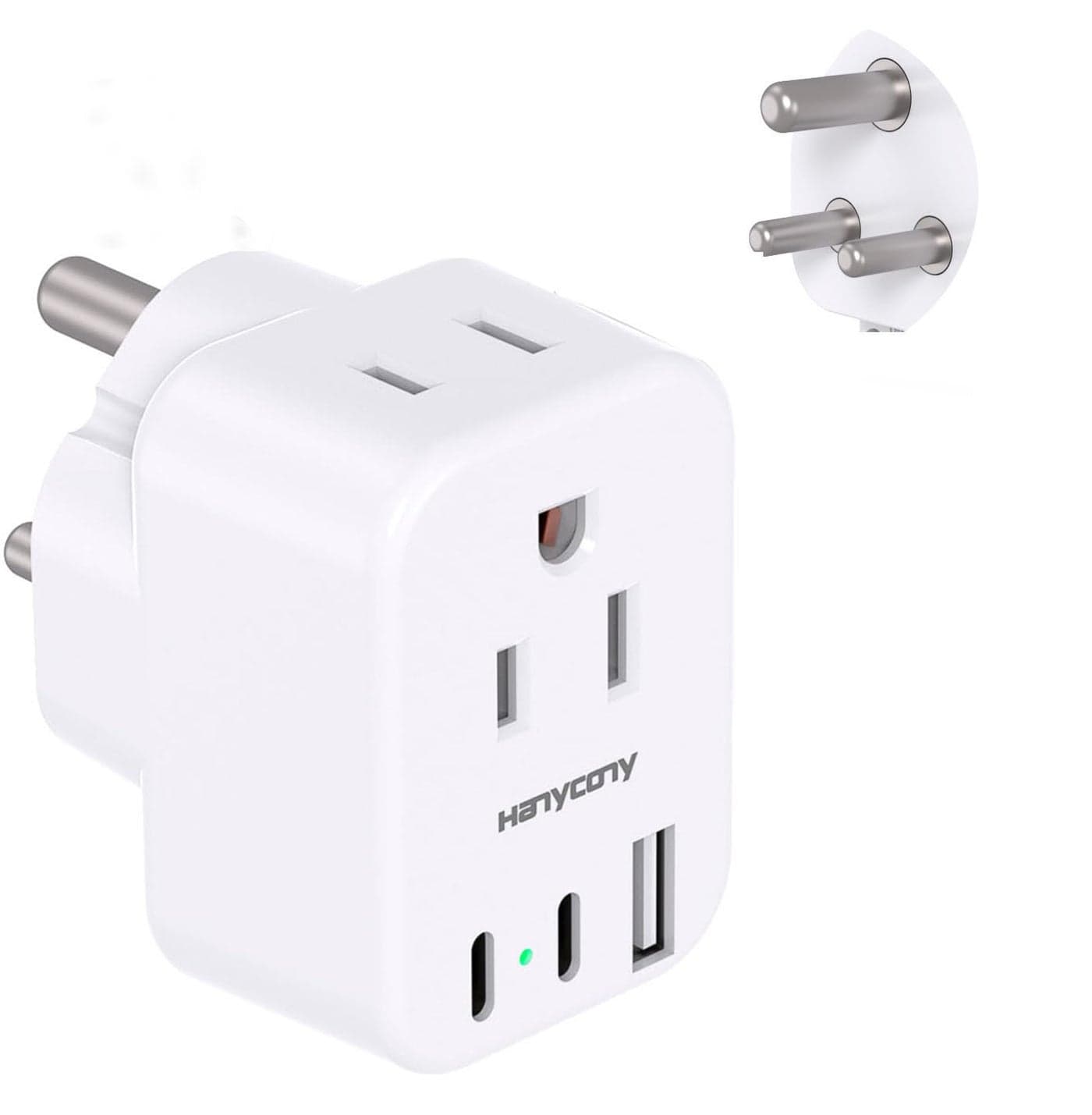 HANYCONY US to India Plug Adapter, Type D Travel Adapter with 4 Outlets 4 USB Ports(2 USB C), India Power Travel Adapter for USA to India, Bangladesh, Maldives, Pakistan