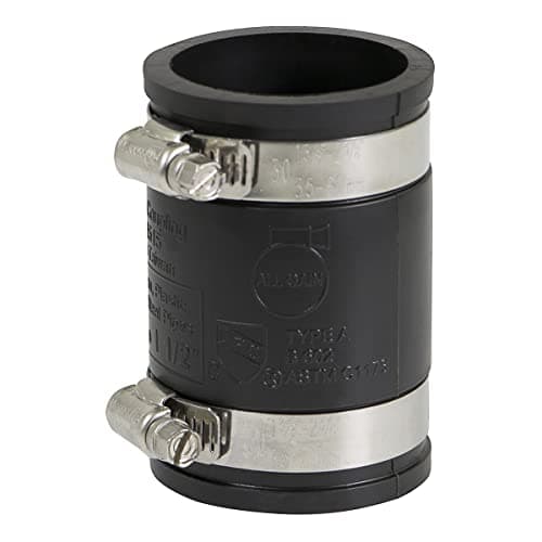 Supply Giant 6I46 Flexible PVC Coupling With Stainless Steel Clamps, 1.9" Inner diameter for 1-1/2" Nominal Pipe, Black