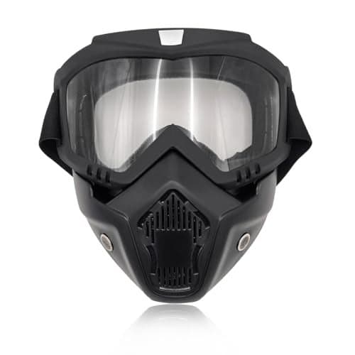 povtii Motorcycle Goggles, Windproof Dirt Bike Helmet Riding Goggles with Removable Face Mask, Motorcycle Accessories (Transparent)