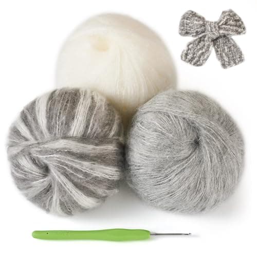 Magibeads 3 Balls Soft Mohair Wool Yarn for Crocheting Knitting Hand Washable Long Wool Yarn DIY Scarf Crochet Thread for Clothes Hats Sweater Scarf Craft Projects