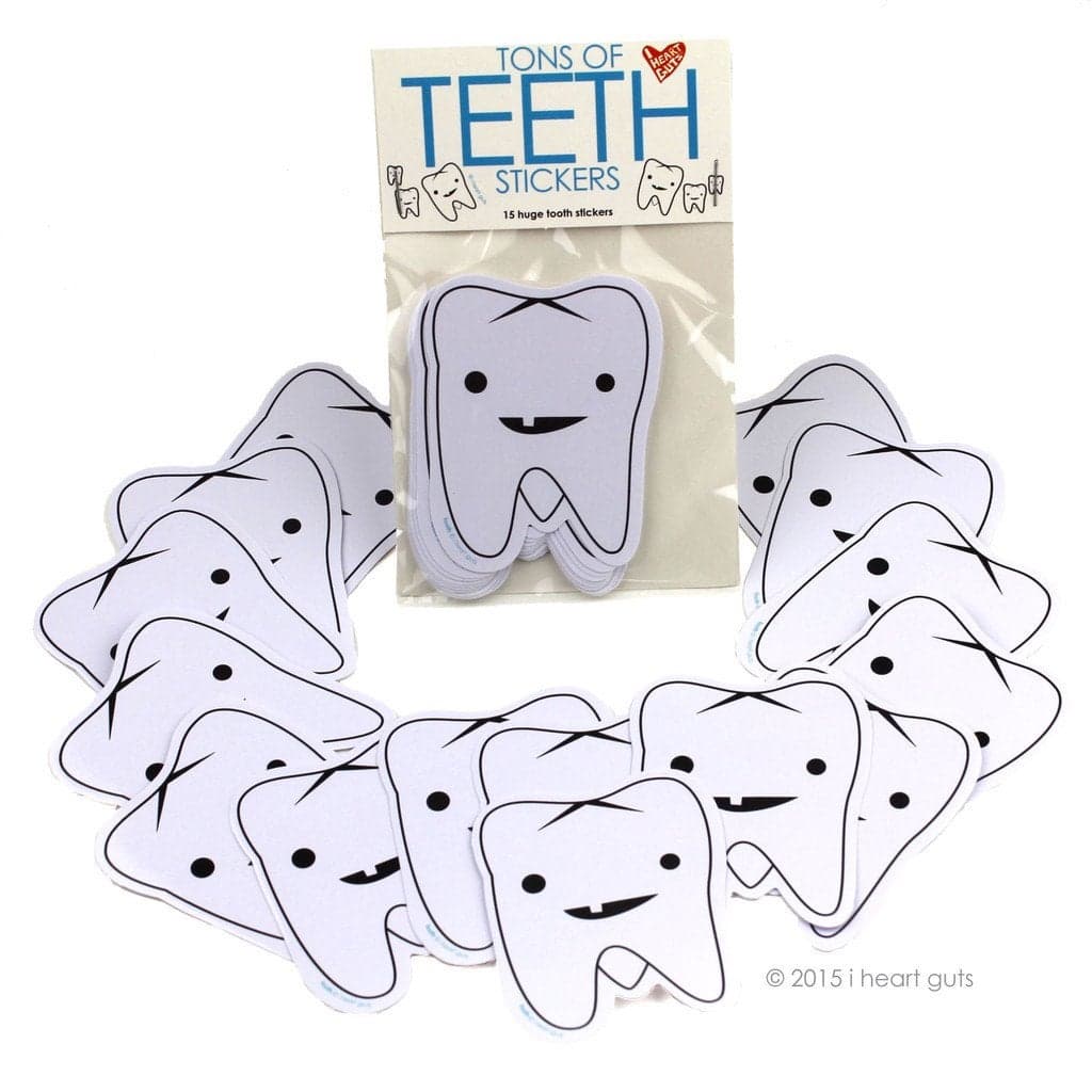 I Heart Guts Tons of Teeth Stickers 15 Tooth Stickers Vinyl Sticker Pack