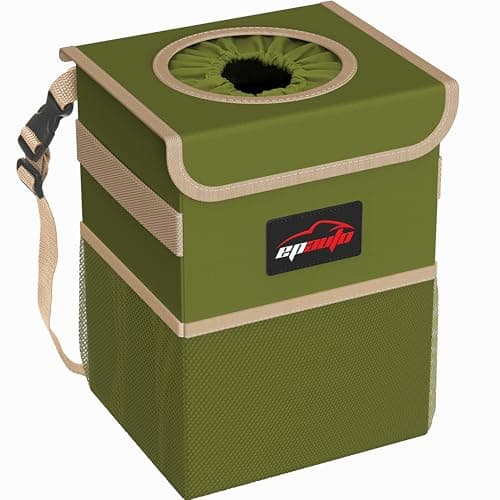 EPAuto Waterproof Car Trash Can with Lid and Storage Pockets, 2.5 Gallon Leakproof, Green