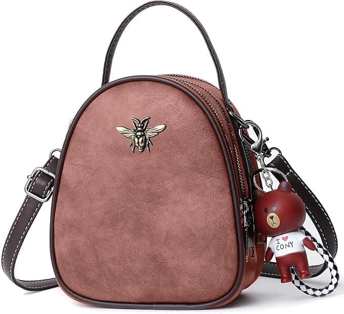 MOCA Mini Crossbody Sling Bag For Womens And Girls Phone Holder Purse With Bee Charm Adjustable Strap Compact Shoulder Messenger Bag With Multiple Zipper Pockets