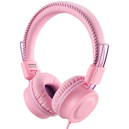 POWMEE M2 Kids Headphones Wired Headphone for Kids,Foldable Adjustable Stereo Tangle-Free,3.5MM Jack Wire Cord On-Ear Headphone for Children/Teens/Girls/School/Kindle/Airplane/Plane/ (Pink)