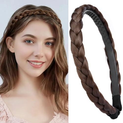 Gledola Braided Headband With Teeth Braids Hairband With Tooth Synthetic Hair Band Plaited Hairband For Women Chestnut