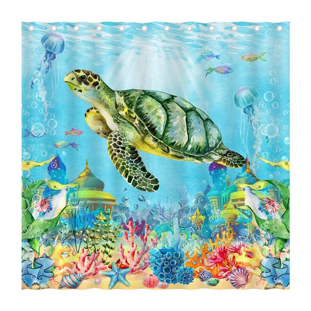 Juirnost Ocean Shower Curtain for Bathroom Underwater Seashell Tropical Marine Animal Nautical Beach Shower Curtain with 12 Hooks Washable Fabric 72x72