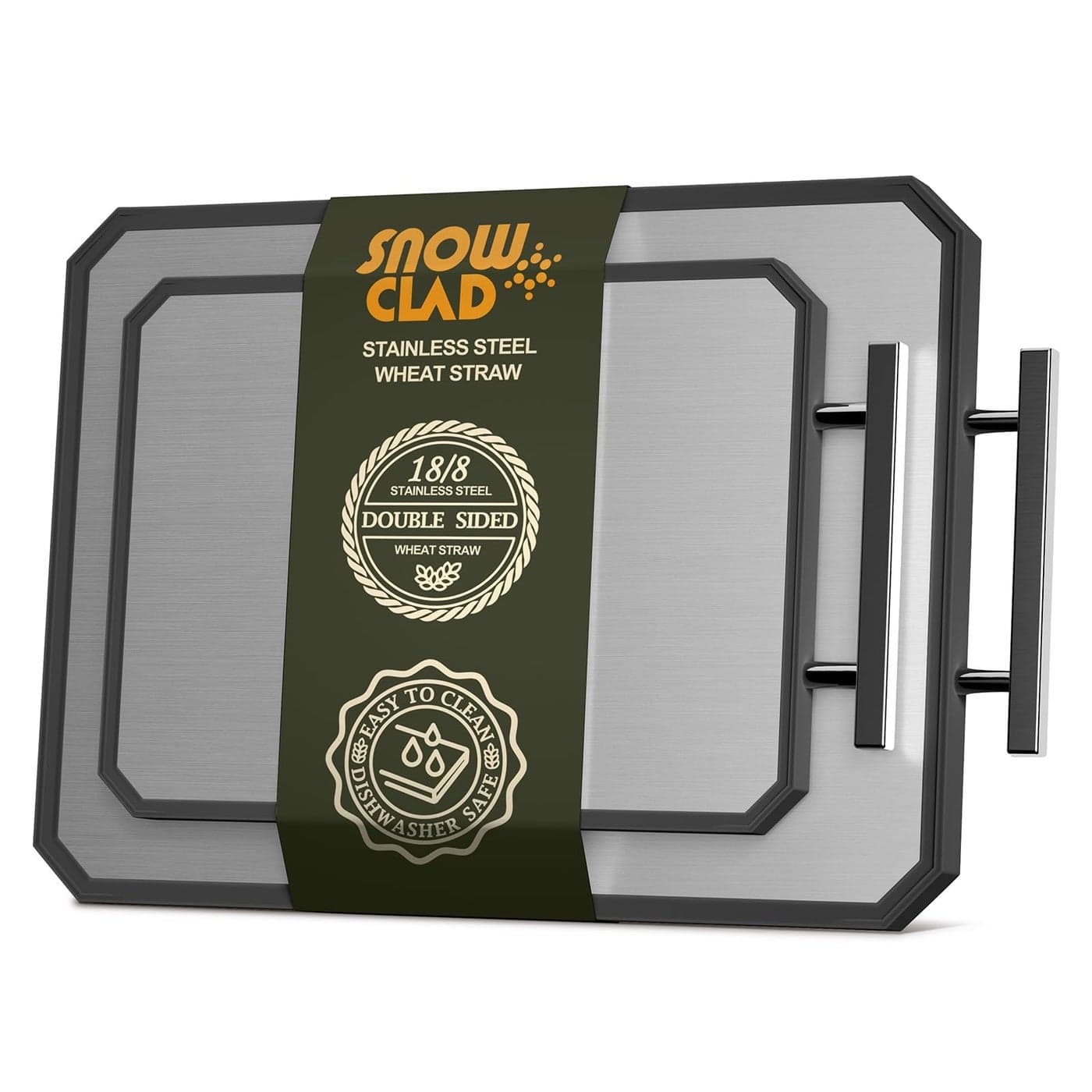 SNOWCLAD Stainless Steel Cutting BoardDouble Sided Steel Cutting Board Set for kitchenStainless SteelWheat straw pp Large for meatDishwasher Safe 16 1112 83 Inch