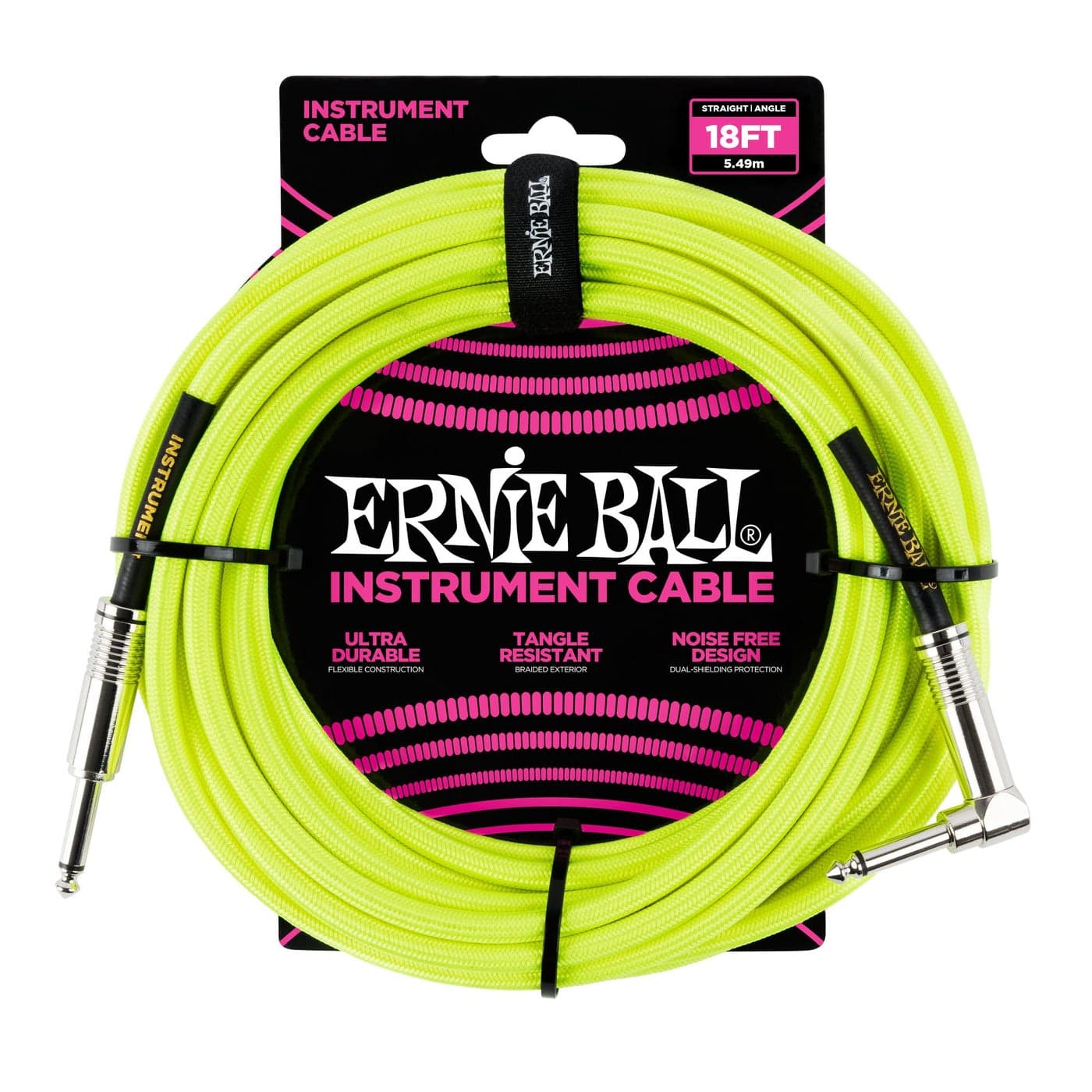 Ernie Ball Braided Instrument Cable StraightAngle 18ft Neon Yellow P06085