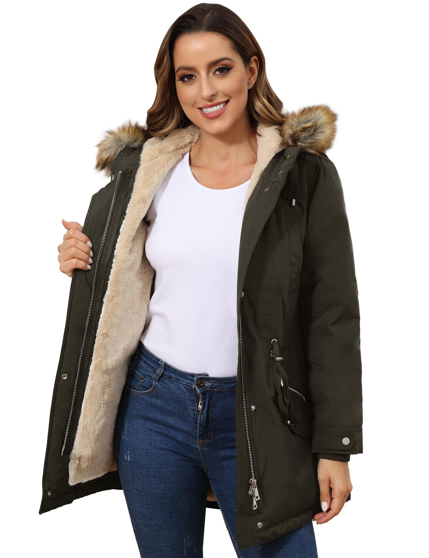 ROYAL MATRIX Women's Winter Coats Fleece Lined Parka Jacket Hooded Long Winter Warm Parka Coat with Pockets Army Green,16