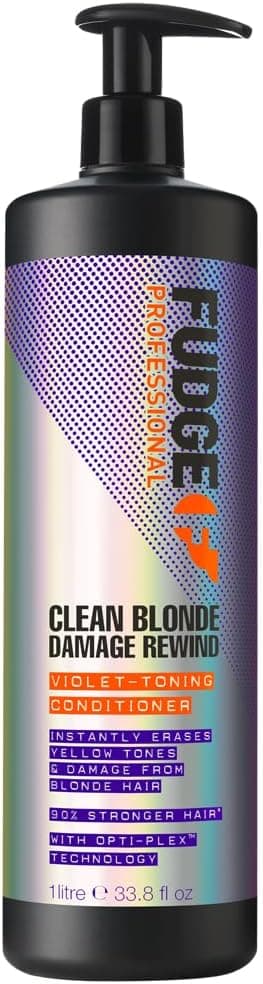 Fudge Professional Clean Blonde Damage Rewind Conditioner Bulk Size Intense Purple Toning for Blonde Hair Bond Repair Technology Sulfate Free 1 Litre