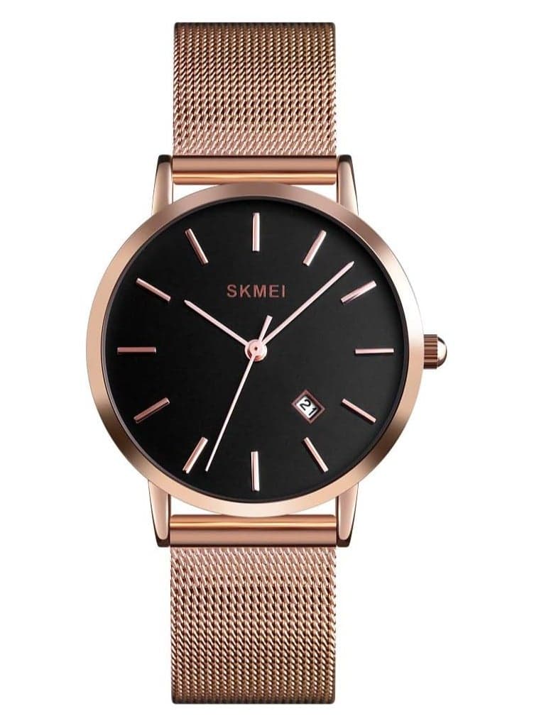 SKMEI Womens Watches Black Slim Thin Luxury Dress Stainless Steel Mesh Watches Fashion Waterproof Ladies Wrist Watch with Date