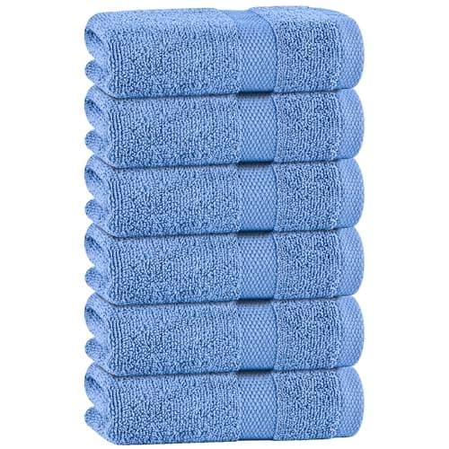 White Classic Light Blue Hand Towels for Bathroom 6 Pack Cotton Hand Towel Bulk for Gym Kitchen and Spa 16x27 Inches Soft Highly Absorbent Quick Dry Terry Salon Towels