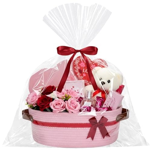 Colingmill 2026 Graduation Large Woven Basket for Gifts Empty Set with Gift Bags and Ribbon Gift Baskets and Wrapping Set Storage 14x 10x 55 Decorative Box for Class of 2026 GraduationLight Pink