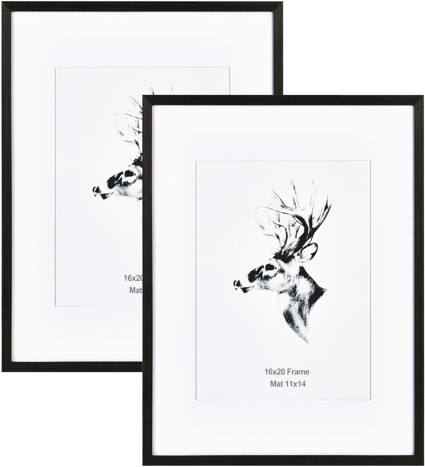 Yaetm Black Wood 16x20 Picture Frame Matted to 11x14 Set of 2, Solid Wood Black Poster Frame 16 by 20 inches, Wall Gallery Frames for Wall Mounted (2 pack, Black)