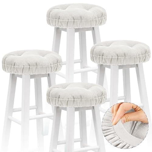Marsui 4 Pieces Soft Stool Covers Round Bar Stool Cushions with Elastic Band Padded Seat Covers Nonslip Round Seat Cushions for Chairs Slipcovers(12 Inch,Beige)