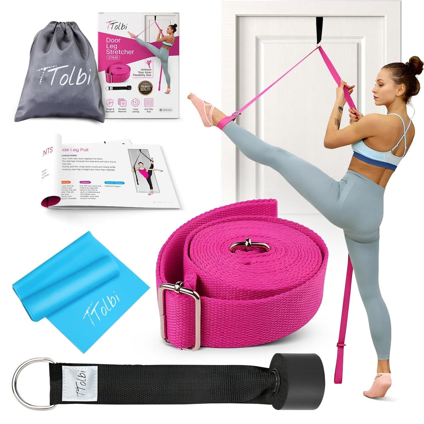 Stretching Strap with Door Anchor & Resistance Band – Improve Leg Stretch Flexibility for Splits, Ballet, Dance, Cheer, Yoga & Gymnastics - Home Leg Stretcher Trainer Equipment Stuff for All Levels
