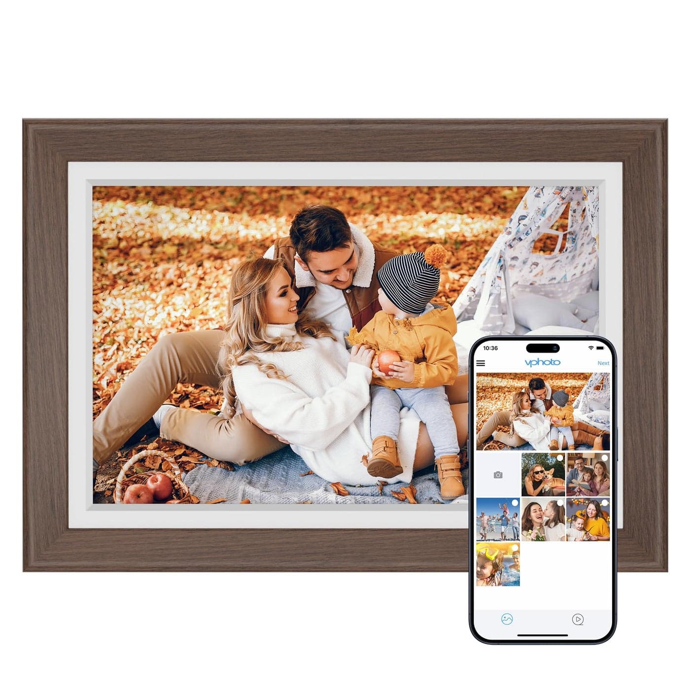 Dragon Touch Digital Picture Frame WiFi 10 inch IPS Touch Screen Digital Photo Frame Display 32GB Storage AutoRotate Share Photos via App Email Cloud Classic 10 Brown