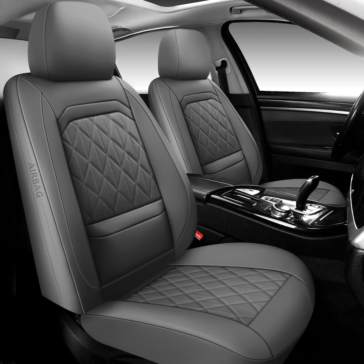 WENNFOUR Car Seat Covers Full SetLuxury Leather Seat Covers for CarsUniversal Waterproof Interior Seat Covers Automotive Car Seat Cover for Most VehiclesTruckSUV Grey