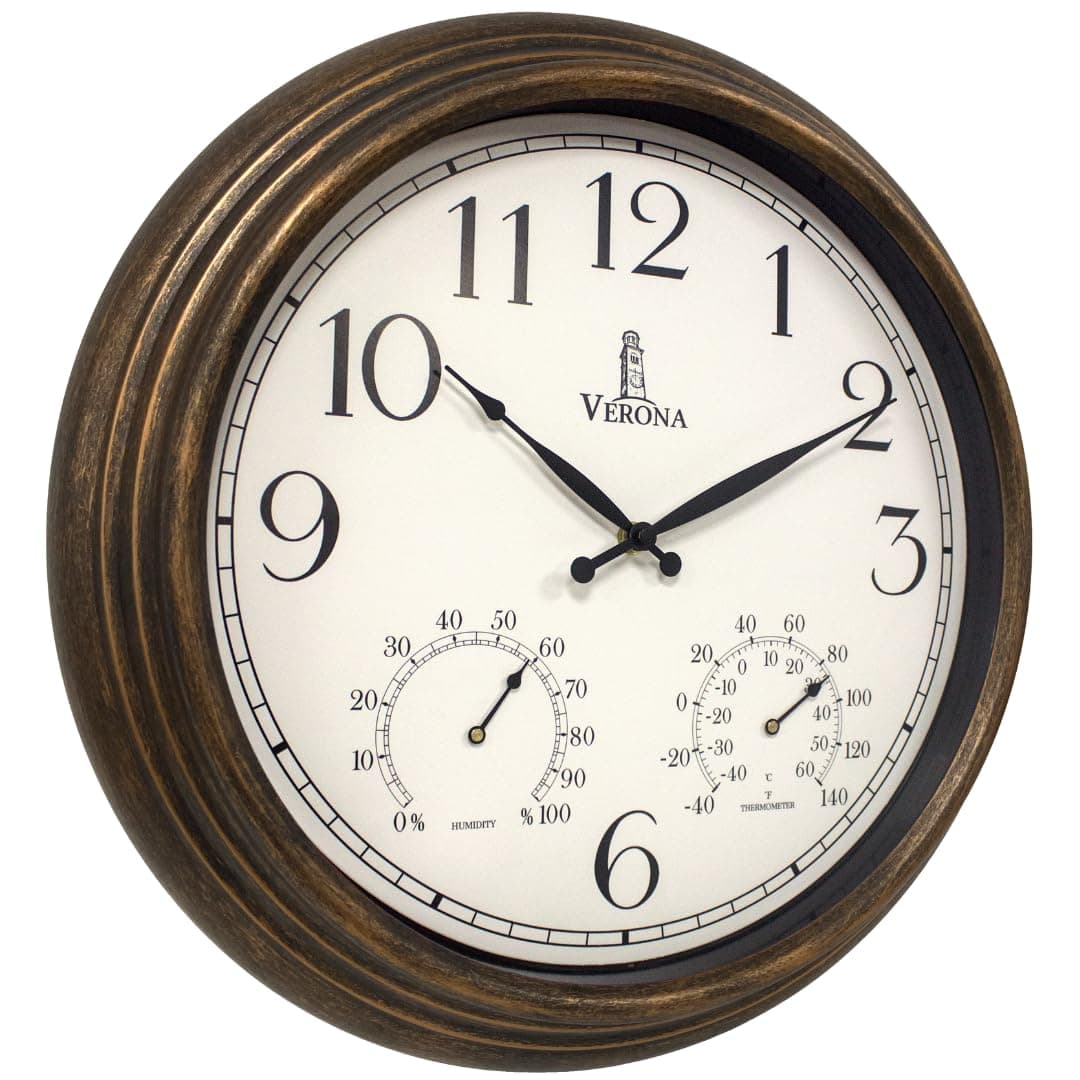 Outdoor Clocks for Patio Large Waterproof with Thermometer 18 inch Indoor Outdoor Wall Clock with Temperature and Humidity Combo Weatherproof Accurate Easy to Read for Pool Garden Home Decor