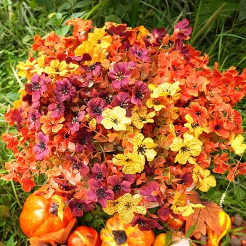 trytuny Artificial Flowers for Outdoor14pcs Orange Autumn Artificial FlowersArtificial Fall Flowers for Outdoors Fake Faux Plastic Plants for Home Garden Outside Porch Decor