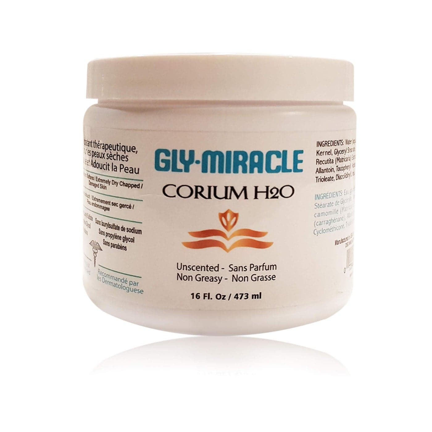 GLY MIRACLE Corium H2O Moisturizing Body Cream 16 Ounce Jar NonGreasy Skin Humectant for Sensitive Extremely Dry Skin Hands Body and Feet FragranceFree with Pure Glycerin No Parabens