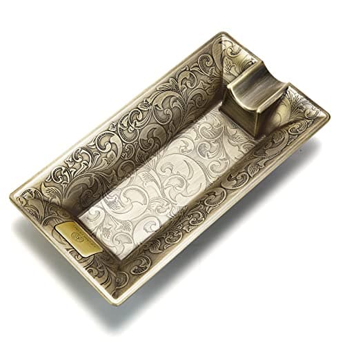 CIGARLOONG Cigar Ashtray Stainless Steel Ashtrays with Unbreakable Large Ring Gauge Holder and Exquisite Engravings for Cigar Lover