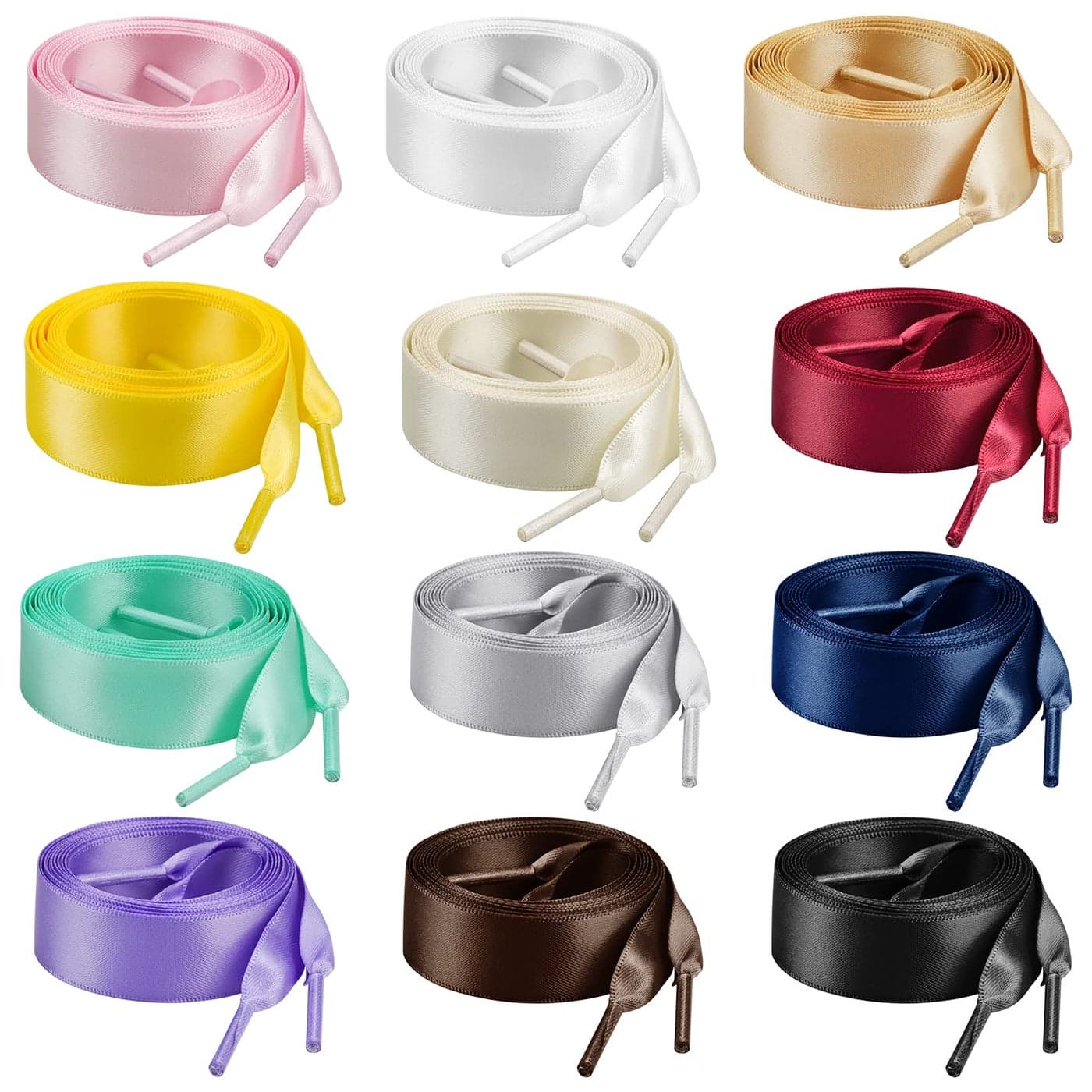 Marrywindix 12 Pairs 47 Flat Satin Ribbon Shoelaces Colorful Silk Shoestrings Wide Shoe Laces for Sneakers Skate Shoes Boots Sport Shoes 12 Colors