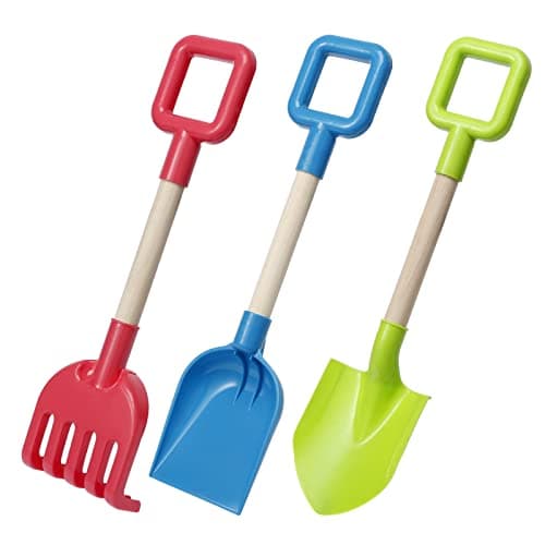 Jumbo Beach Shovels Rake Spade Toys Set for Kids 16 Long Wooden Handle ABS Plastic Sand Scoop Planting Summer Winter Gift for Mud Sand Snow Digging Backyard Gardening Tool Accessories 3 Pack