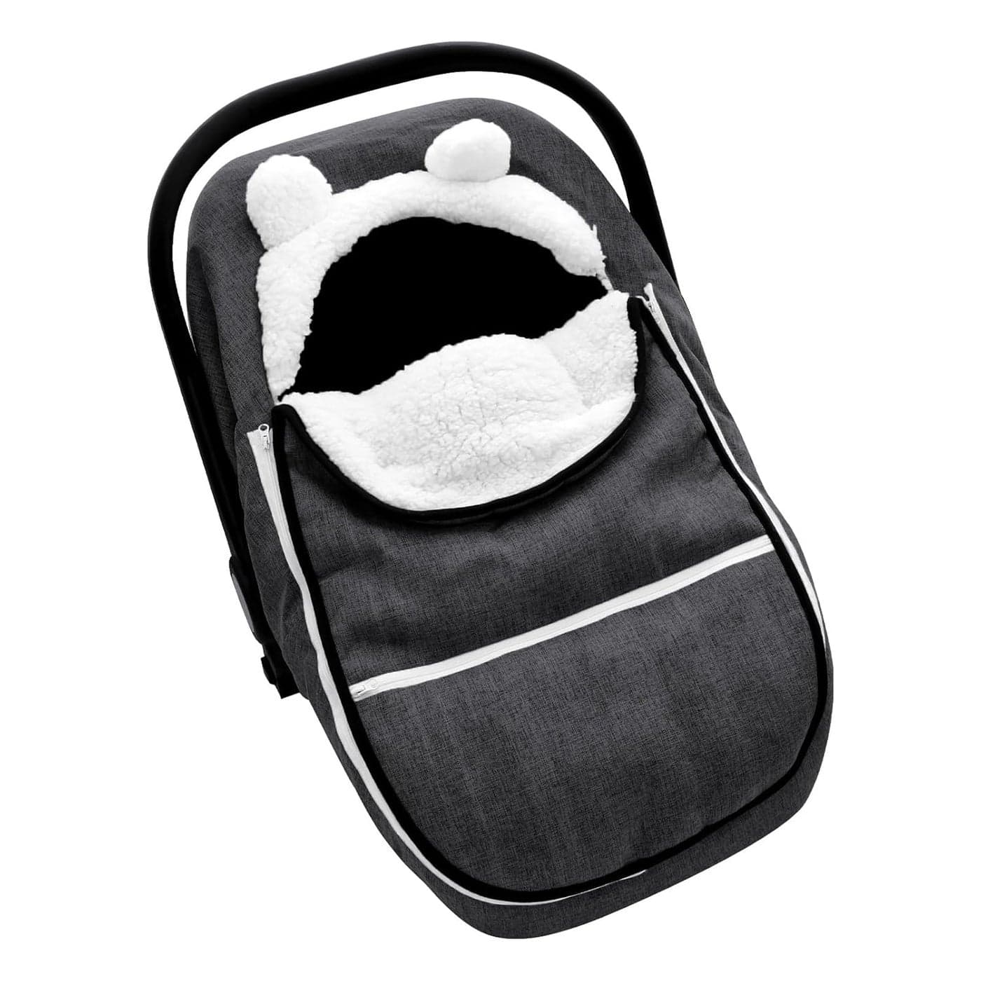 Winter Carseat Cover for Baby Girl Boy Super Warm Windproof Protect Baby from Cold Weather Plush Fleece Infant Car Seat Canopy Black