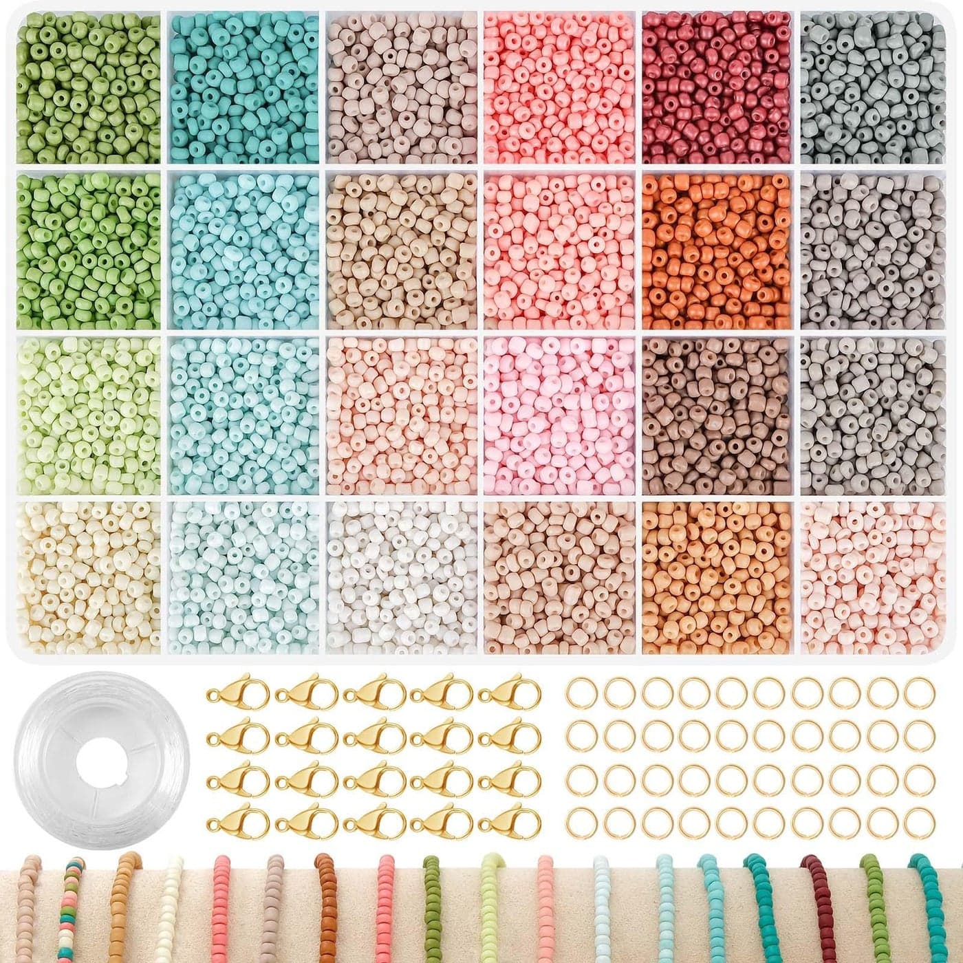 TEXGIZRLY 3mm Glass Seed Beads for Jewelry Making Friendship Bracelet Making Kit for Girls Adults 24 Colors Bead Bracelet Kit for DIY Crafts Gifts 3MMA