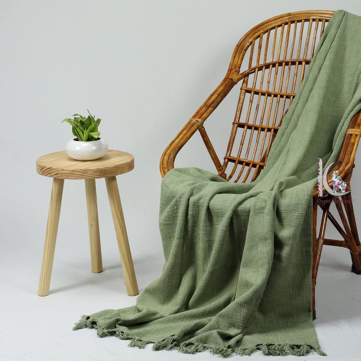 Cotton Sofa Throw 50 x 70 Inches Handmade Throw Cotton Color Green Pack of 2 RDYTH00016
