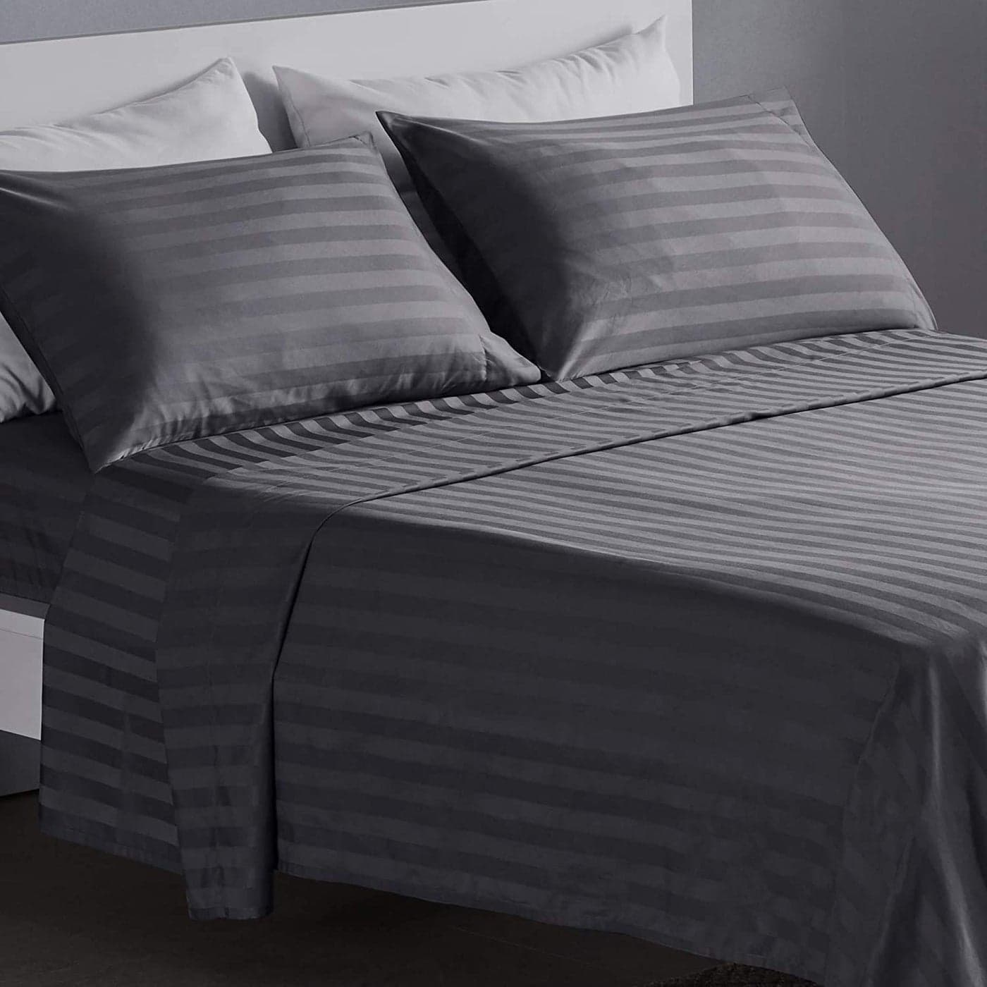 Linenovation Set of 2 Single Size Bedsheet with 2 Pillow Covers 54 x 90 inch 300 TC 100 Cotton Satin Plain Premium Platinum Superior Elegant Solid Stripes Pure Cotton Bedsheet for Home Regular Use Hotel UseGrey