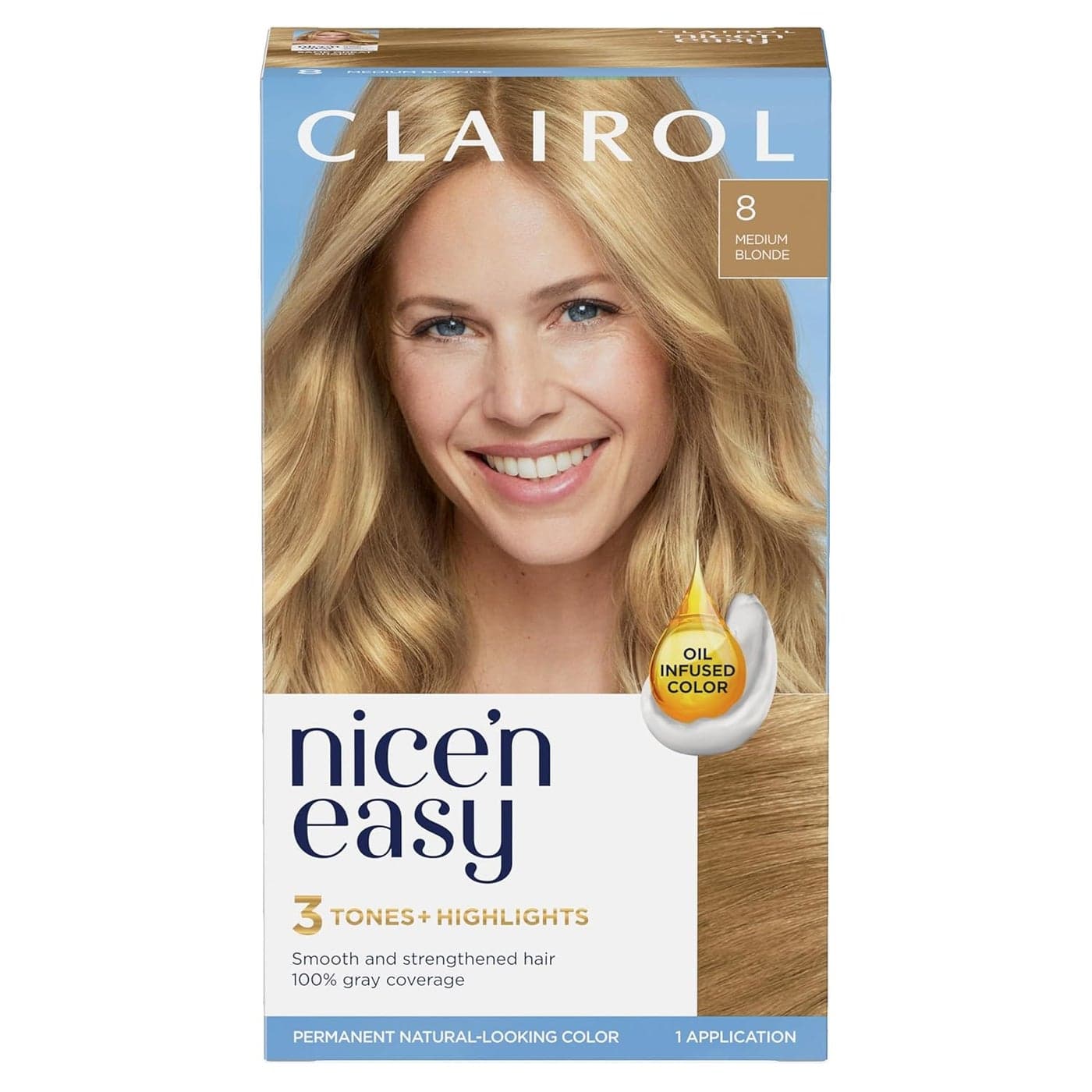 Clairol Nicen Easy Permanent Hair Dye 8 Medium Blonde Hair Color Pack of 1