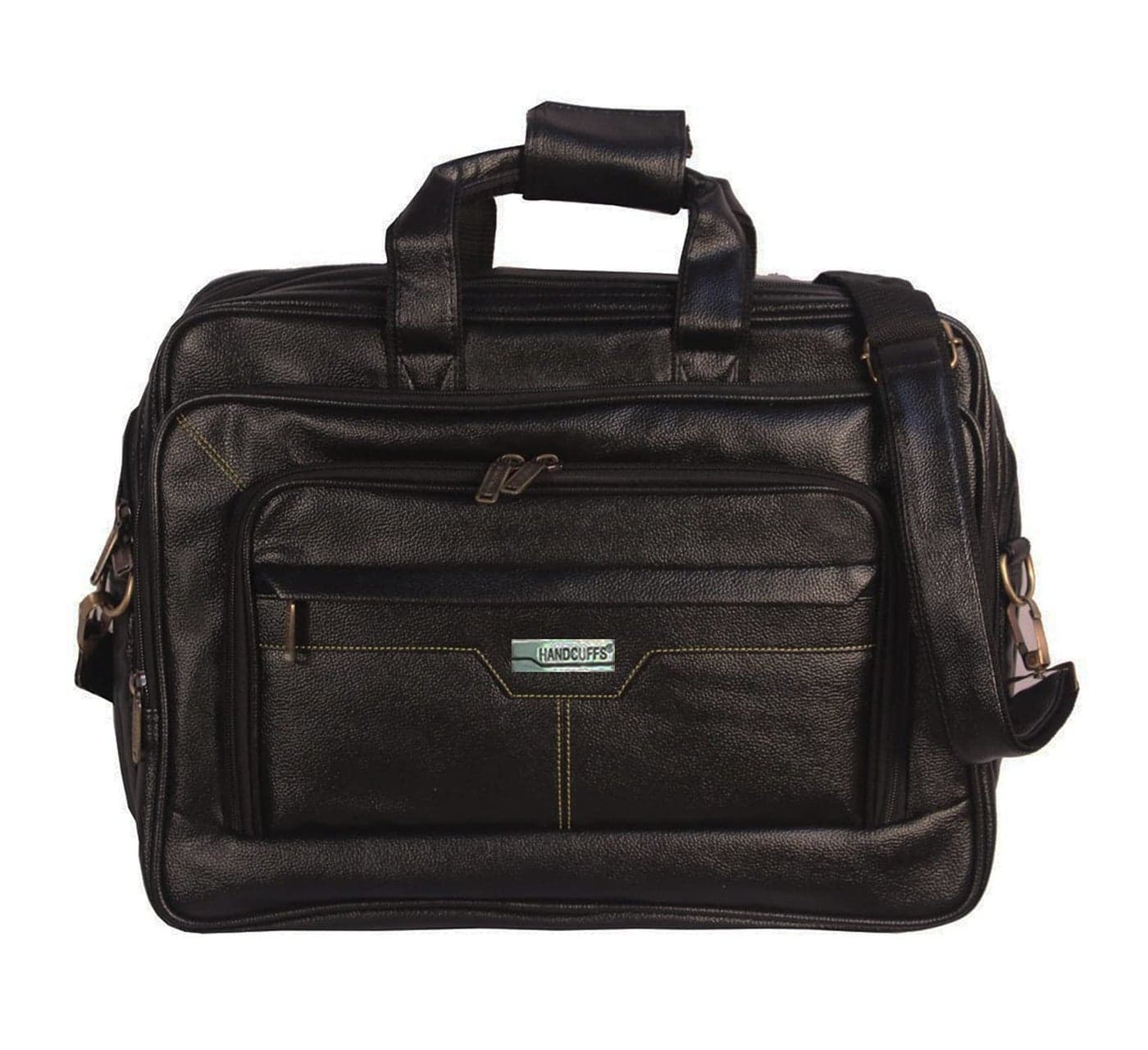 Handcuffs Men's Synthetic Leather Office Laptop Bag | Fits Up to 17 Inch Laptop with Adjustable Handle & Shoulder Strap (Black)
