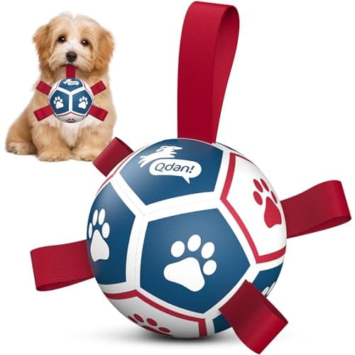 QDAN Small Dog Toys Outdoor Indoor Toys to Keep Them Busy Soccer Ball with Straps Puppy Birthday Gifts Dog Water Toy Durable Puppy Balls5 Inch