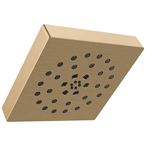 Delta 4Setting Brushed Gold Shower Head with H2Okinetic Spray 4 Inch Square Shower Head Showerheads 175 GPM Flow Rate Champagne Bronze 52484CZ