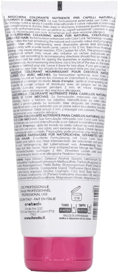 Fanola Nourishing Colour Mask Nourishing and Conditioning Pigmented Hair Mask to Intensify Color and Temporarily Dye Hair for Natural Coloured and Bleached Hair Pink Sugar Shade 200ml