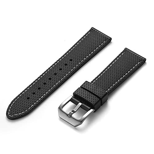 Crafter Blue UX05 Straight End Watch Band Rubber Strap Replacement for All 20mm Width Lug Watches, Black with White Thread