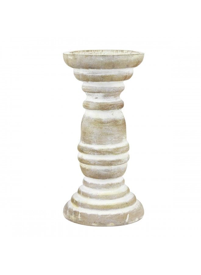 Stonebriar Decorative Worn White Wooden Pillar Candle Holder, Coastal Home Decor, Ocean Inspired Designs for Wedding Decorations, Parties, or Everyday Home, Large 8 Inch
