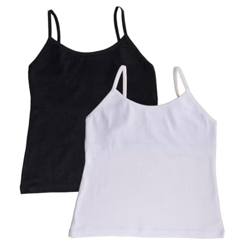 ADIRA | Teen Camisole Flat Padded | Flat Padded Innerwear Vest | Camisole for Puberty | Girls Slip | Covers Nipples & Gives Confidence At School | Stretchy Cotton | Pack of 2 | Black & White | L