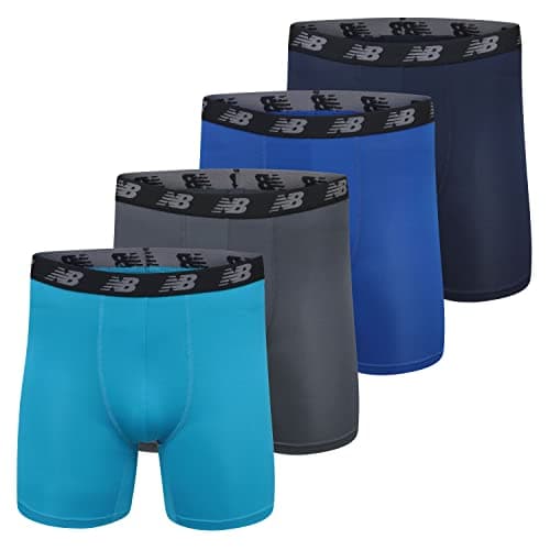 New Balance Men's Performance 5" No Fly Boxer Brief, 4-Pack, Thunder/Maldives Blue/Team Royal/Pigment, Medium (NB3017-4)