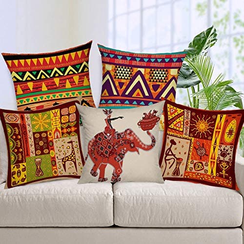 AEROHAVEN Jute 150 TC Cushion Cover, 16 x 16 Inch, Multicolour, 5 Pieces