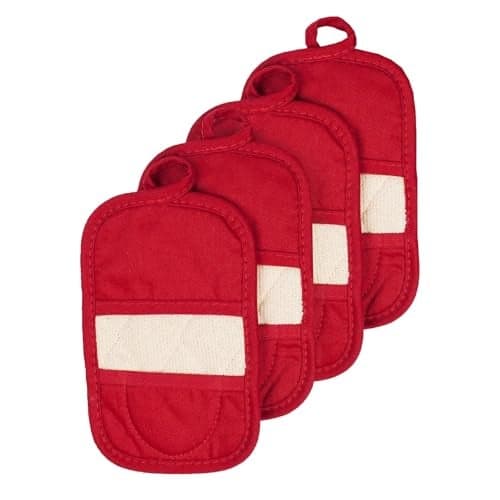 RITZ Premium Pot Holders & Heating Pads (4-Pack), 8.5" x 5.5", Heat Resistant, 100% Cotton Terry-Looped Pocket, Kitchen and Barbeque, Paprika