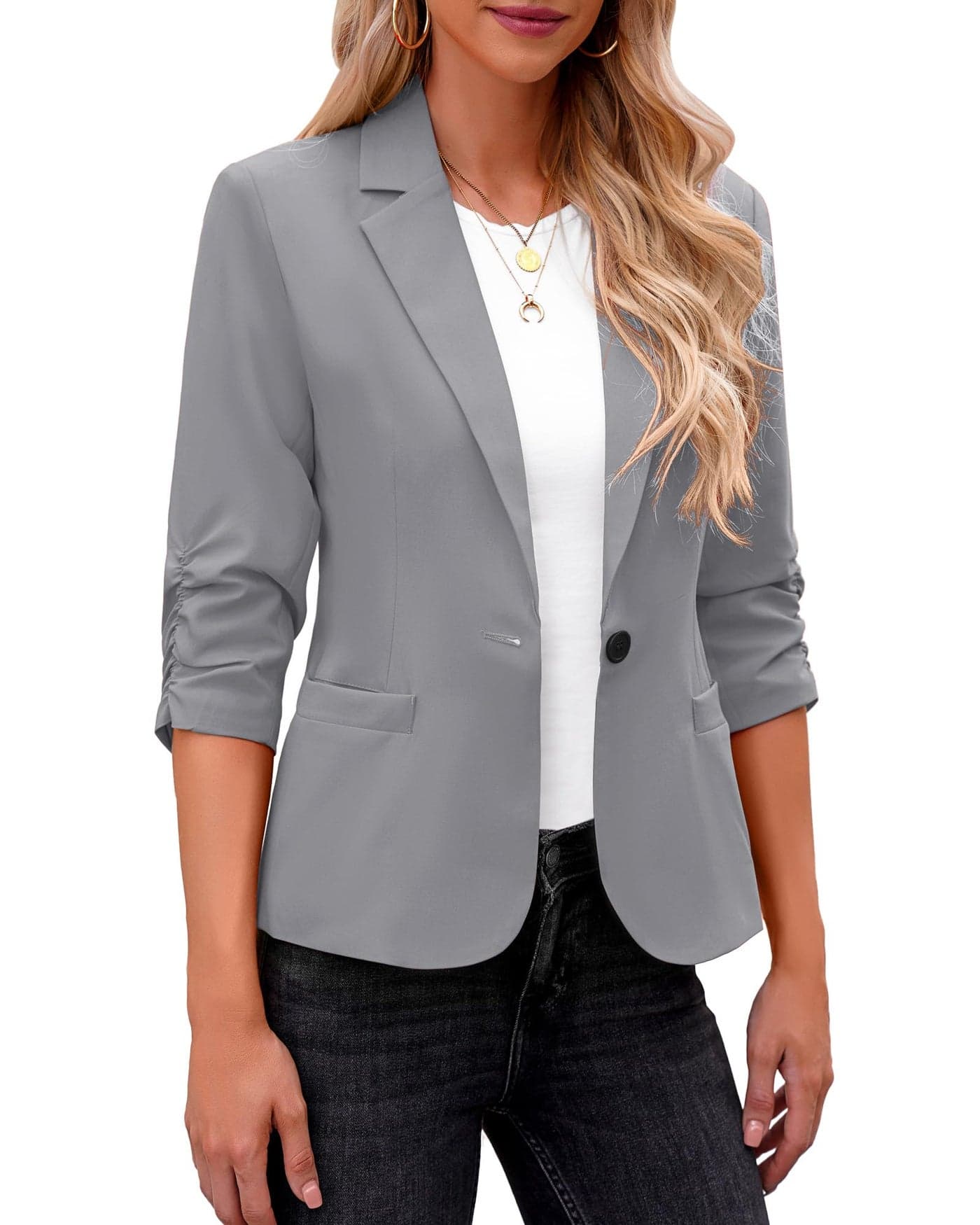 LookbookStore Blazer for Women 3/4 Sleeve Blazers for Women Suit Jackets for Women Business Casual Blazers Womens Blazers for Work Casual Dress Jackets Gray Size Small Fits Size 4 Size 6