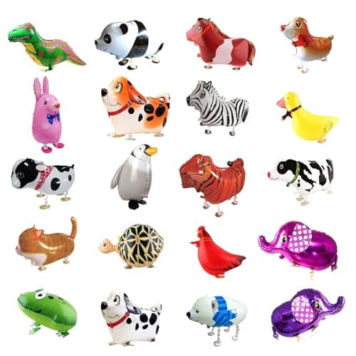 20Pcs Set Walking Animals Balloons Set Pets Walking Balloons Mylar Foil Helium Aluminum Balloon Kit for Kids Birthday Party Baby Shower Decor Children Gift