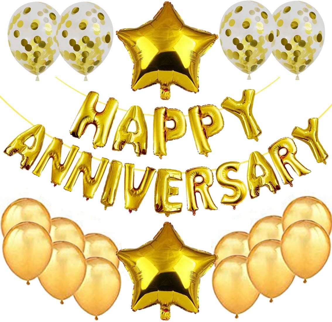 SOI Happy Anniversary Decoration | Happy Anniversary Decoration Kit | Happy Anniversary Balloons | Balloons For Anniversary Decoration | (Pack of 34) (Gold)