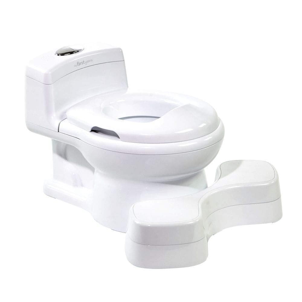 The First Years Super Pooper Potty Training Toilet Plus Potty Seat with Foot Rest White 2in1 Toddler Toilet Seat and Potty Chair