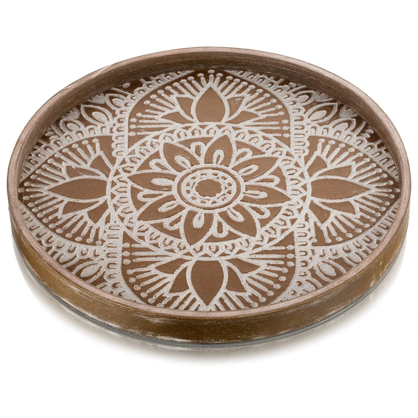 Hanobe Round Wood Decorative Tray Rustic Coffee Table Trays Farmhouse Decor Brown Centerpiece Wooden Serving Trays Rounded Tray for Kitchen Counter Boho Ottoman Home