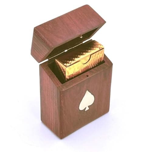 ZYNTIX Golden Playing Cards - Premium Plastic Playing Cards for Adults in Elegant Wooden Box - ideal for Game Nights & Gatherings - Luxurious Card Deck for Fun & Entertainment